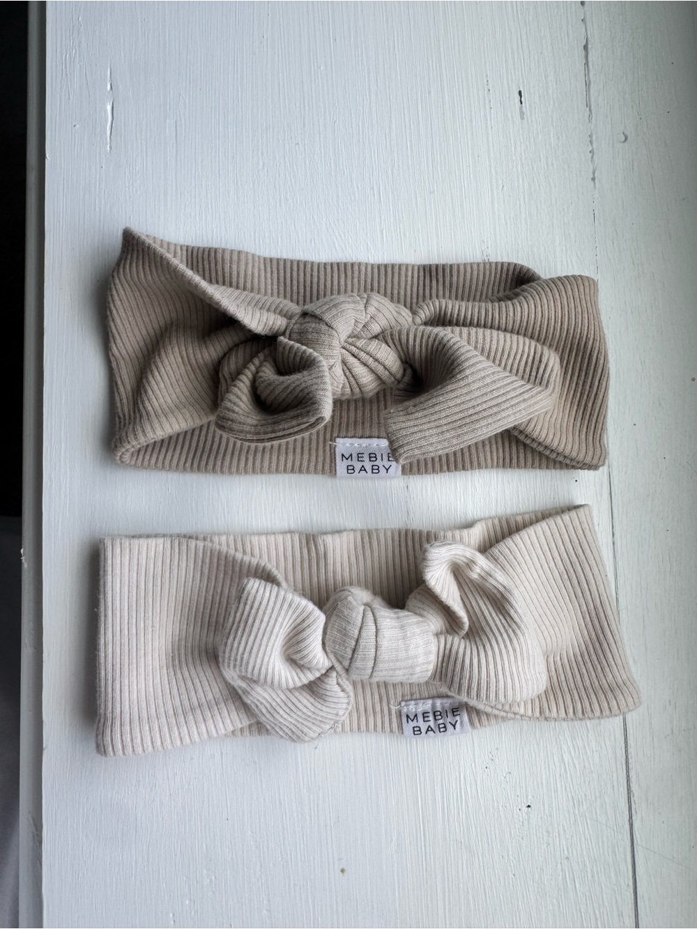 Mebie Baby Ribbed Knot Headband - Beige & Cream